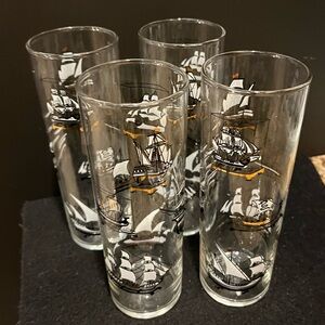 Vintage Libbey Nautical Tall Ship Design Hi Ball Glasses Set of 4